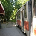 Трамвай на остановке (ул. Коммунальная).